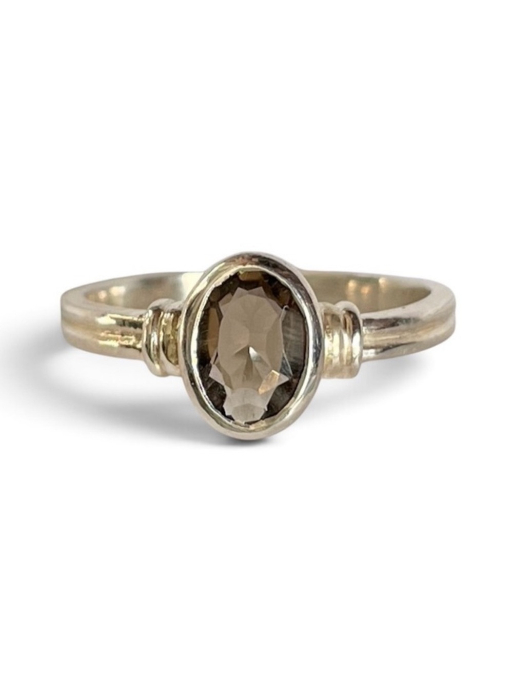 Natural Smoky Quartz oval ring in 925 Sterling Silver US: 6